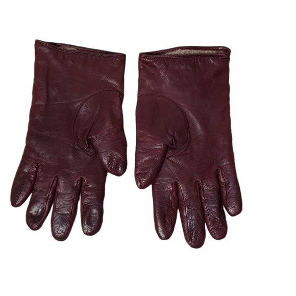 Coach burgundy leather merino wool lined quilted gloves . size 8 - Picture 3 of 6